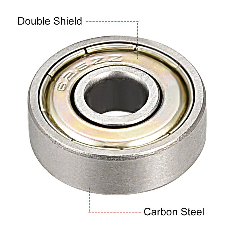 uxcell 626ZZ Ball Bearing 6mm x 19mm x 6mm Double Shielded 626-2Z 80026 Deep Groove Bearings, Carbon Steel (Pack of 10)