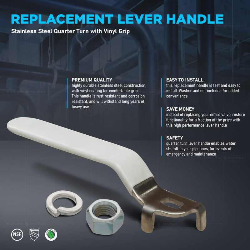 Midline Valve 832AHSSN223-5 Replacement Lever Handle for 1 in. Ball Valve, Stainless Steel Quarter Turn with Vinyl Grip for Natural Gas, brass (5 Pack) 5 Pack 1 in.