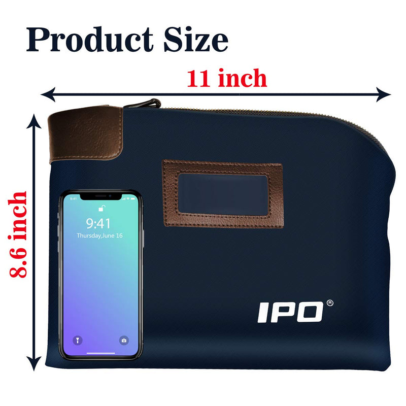 Waterproof Cash Bag with Lock and 2 Keys, 11 x 8.6 Inches, Canvas Documents Bag, Money Bank Deposit Bag with Zipper, Durable Leatherette Money Cash Coin Check Wallet Pouch for Men & Women Blue