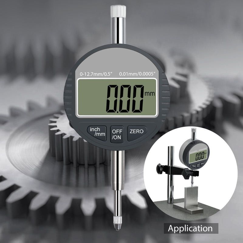 Neoteck Digital Dial Indicator 0.01/0.0005'' Digital Measuring Probe Measuring Instrument Measuring Range 0-12.7mm/0.5'' Dial Gauge Indicators Electronic Display Instrument