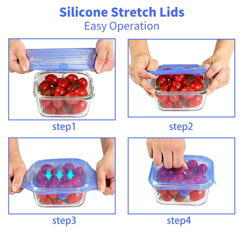 Silicone Stretch Lids, 18 Pack Reusable Silicone Lids, Silicone Bowl Covers, 6 Sizes Silicone Covers Apply to Food Container, for Freezer & Microwave