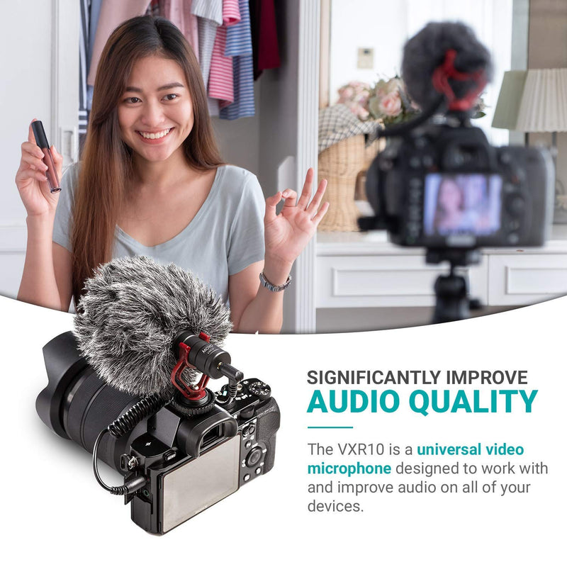 Movo VXR10 Universal Video Microphone with Shock Mount, Deadcat Windscreen, Case for iPhone, Android Smartphones, Canon EOS, Nikon DSLR Cameras and Camcorders - Perfect Camera Microphone, Shotgun Mic