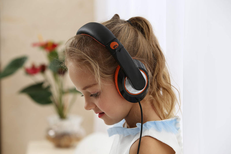 Rockpapa Comfort+ Adjustable Over Ear Headphones Earphones with Microphone in-line Volume for Adults Kids Childs Teens, Smartphones Laptop Tablet DVD MP3/4 in Car/Airplane Black Orange