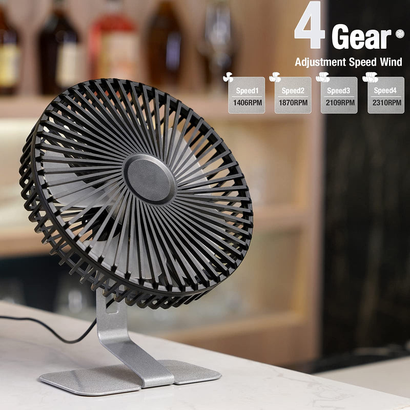 SLENPET 6 inch USB Desk Fan, Upgraded Strong Airflow, 4 Speeds, Ultra-quiet, 90Â° Rotation for Better Cooling, Portable Mini Powerful Desktop Fan, Small Personal Cooling Fan for Home Office Outdoor Silver