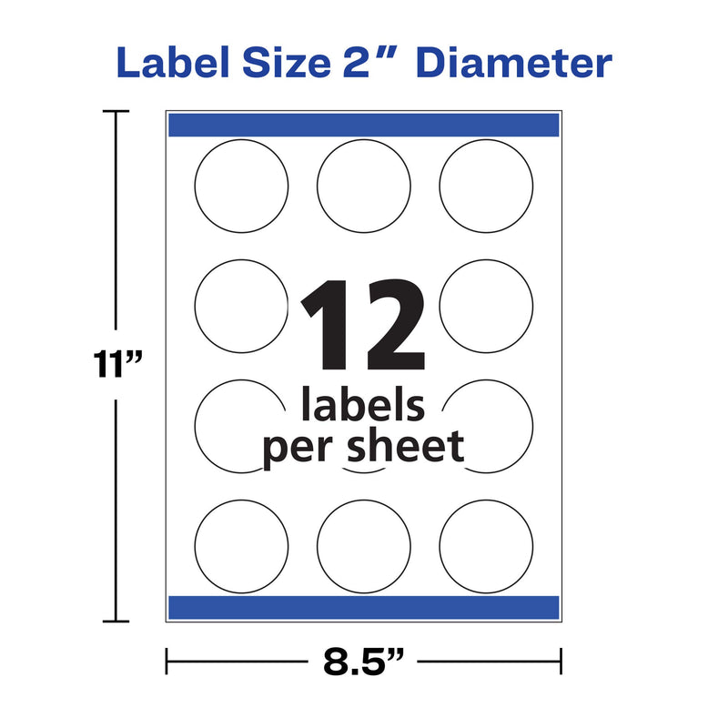 Avery Printable Round Labels with Sure Feed, 2" Diameter, Glossy White, 120 Customizable Labels (22807) 120 Labels