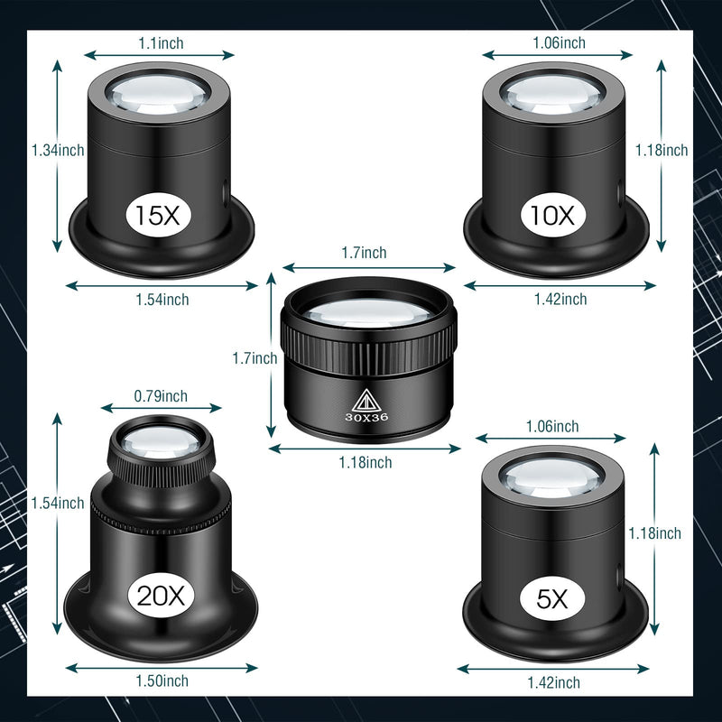 5 Pcs Jewelers Loupe Portable Monocular Magnifier Magnifying Glass Eye Loops Magnifier with 30 x 36 mm Lens Watch Jewelry Experimental Repair Tool for Textile Optical Circuit Coins (5X 10X 15X 20X)