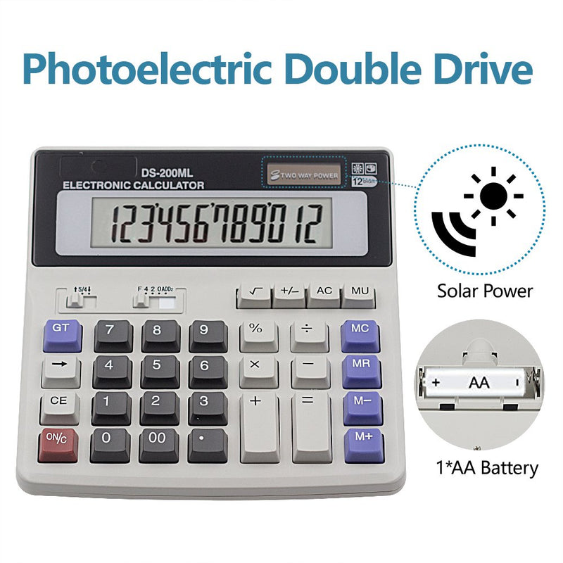 Calculator, Basic Desktop Calculator, Solar Battery Dual Power with 12-Digit Large LCD Display and Large Computer Keys Office Calculator by Ebristar (Battery Included) Black