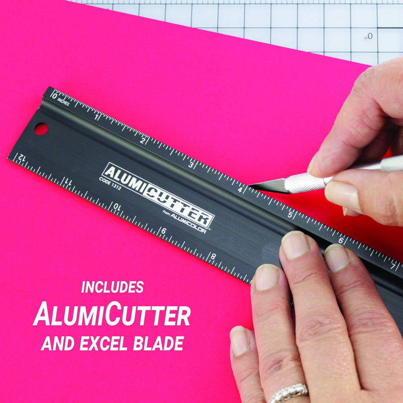 Alumicolor AlumiCutter Aluminum Straight Edge w/Blade for Office, School, Engineering and Framing, 24IN, Black