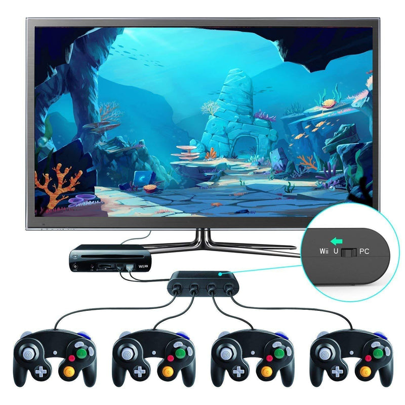 pdobq Adapter Comaptible Gamecube Controller Adapter for Switch / PC / Wii U. Super Smash Bros Gamecube Adapter. No Driver Need and Easy to Set Up. 4 in 1 Game Cube Adapter