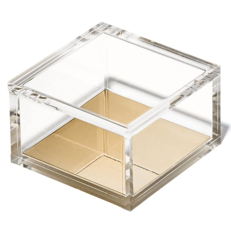 Decorative Acrylic Box with Lid - Square Stackable Multi-Purpose Clear/Gold Box for Office or Home - Display in Any Room - (Small) Small Gold