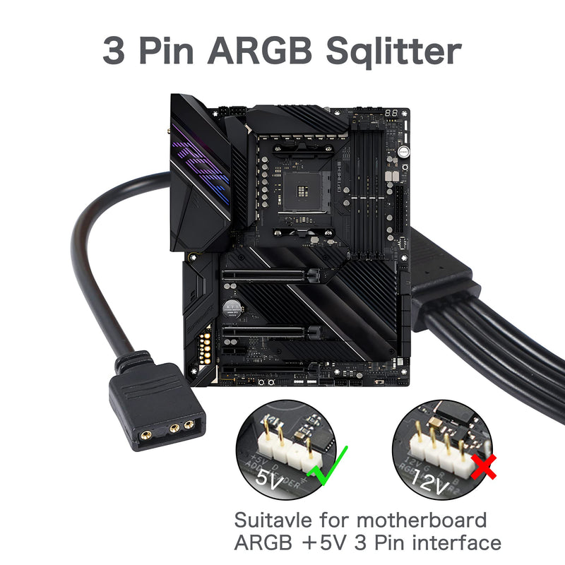 YACSEJAO ARGB Splitter Cable 5V 3Pin Addressable RGB 1 to 4 Splitter Cable with Male Pins for Computer Chassis, CPU Cooler and 5V ARGB Fan