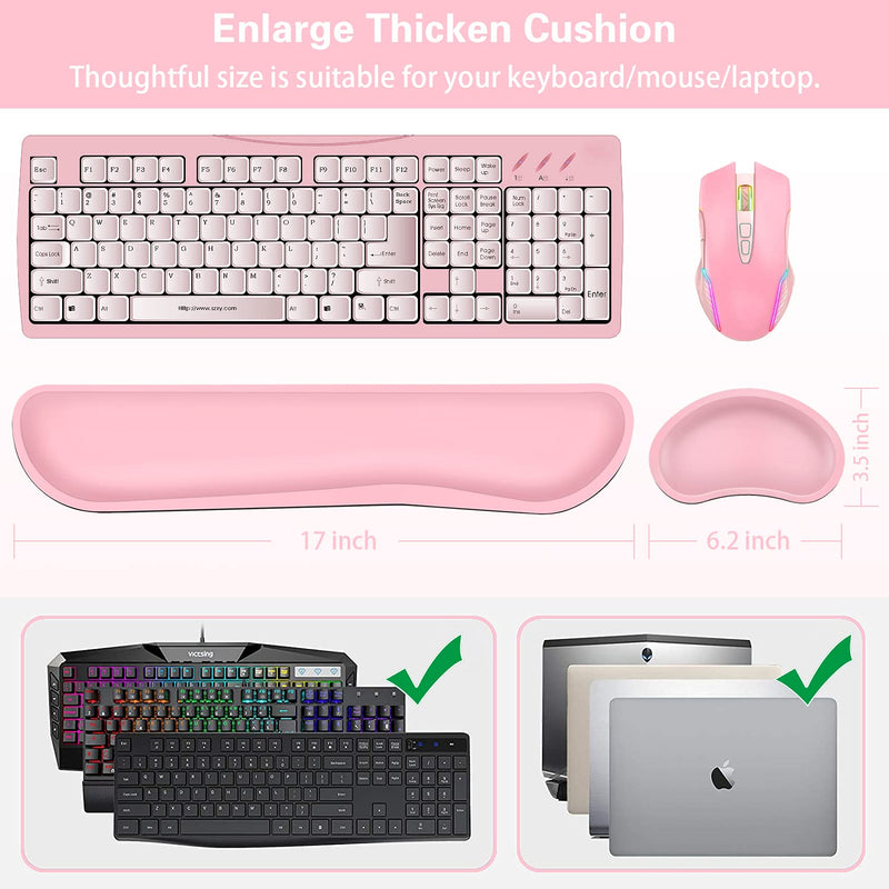 Wrist Rest, Canjoy Keyboard Wrist Rest Pad, Mouse Wrist Cushion Support Pad, PU Leather Memory Foam Gaming Wrist Rest Kit for Computer, Laptop,Office,Easy Typing and Pain Relief-Pink PU Leather-Pink