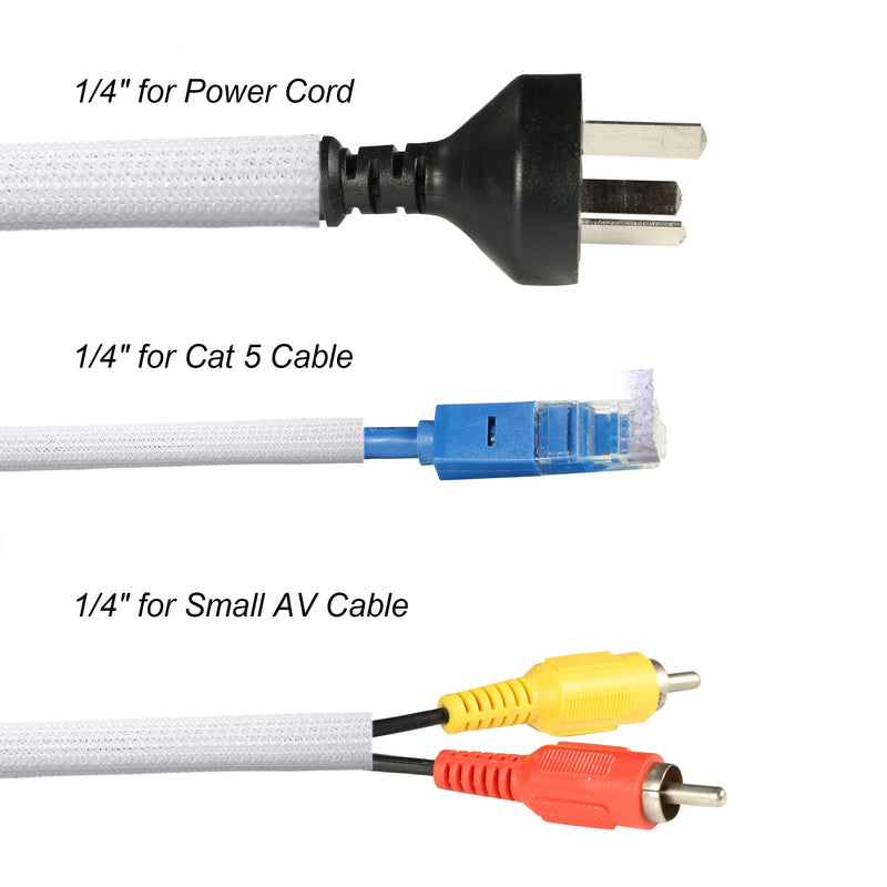 CrocSee 10ft - 1/4 inch Braided Cable Management Sleeve Cord Protector - Self-Wrapping Split Wire Loom for TV/Computer/Home Theater/Engine Bay - White 1/4"-10ft