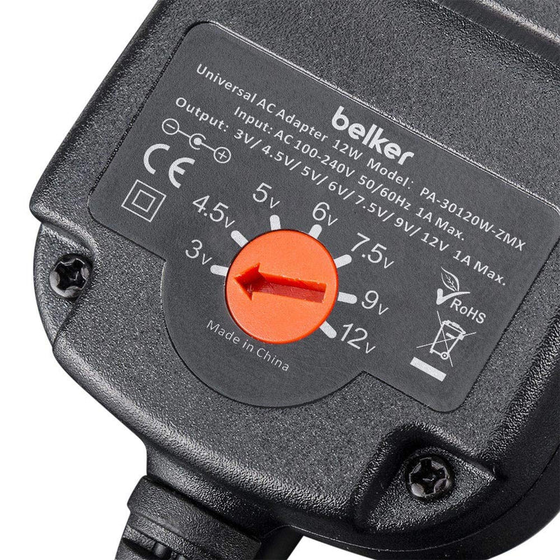 Belker 12W Universal 3V 4.5V 5V 6V 7.5V 9V 12V AC DC Adapter Power Supply for Household Electronics Mp3 Routers TV Boxes LCD Tablets CCTV IP Cameras Max. 1000mA [BB]