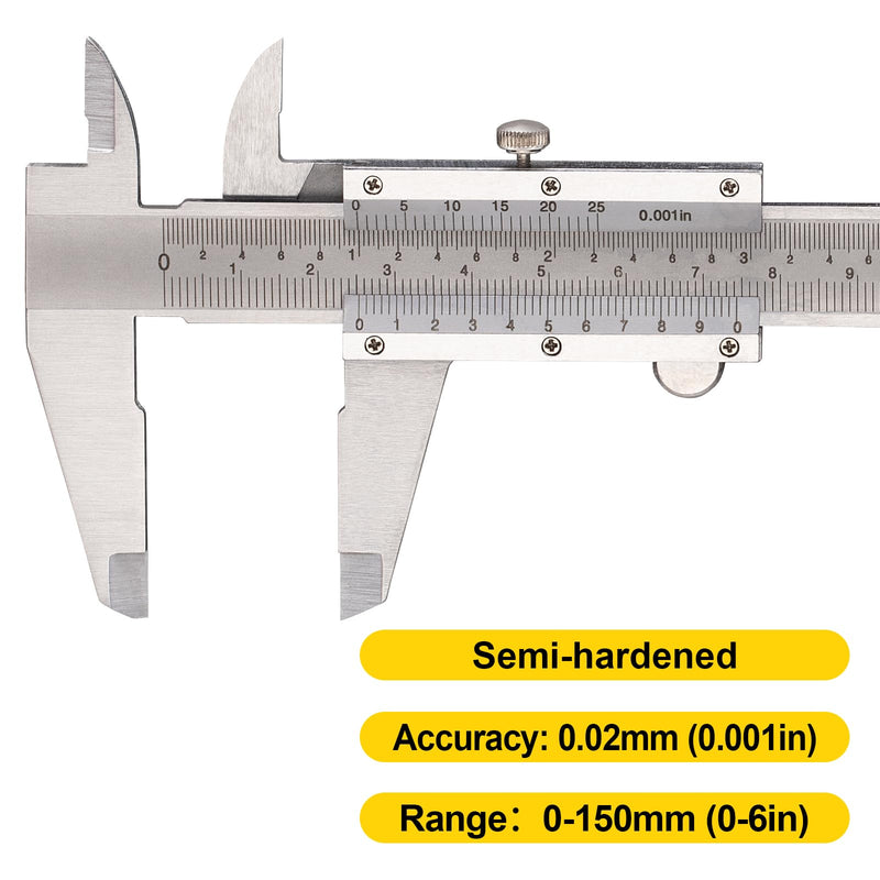 Spurtar Vernier Caliper 150mm / 6 Inch Caliper Caliper Analog for Diameter Depth Step Measuring Accuracy: 0.02mm / 0.001'' for Household DIY Jewelry Woodworking - Carbon Steel