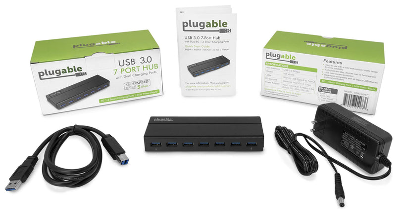Plugable 7-Port USB 3.0 Hub with 36W Power Adapter
