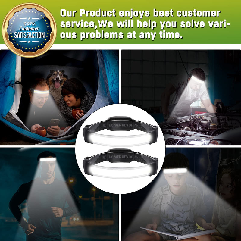 LED Headlamp 2 Pack,Super Bright 1500Lumen USB Rechargeable Headlamp with Tail Red Light ,Wide Beam Illumination Waterproof Headlamp,3 Modes Adjustable Headband Head Lamp for Running,Fishing