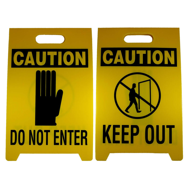 NMC FS8 CAUTION DO NOT ENTER Sign with Graphic - 12 in. x 19 in. Corrugated Plastic, Double-Sided Floor Sign with Black on Yellow