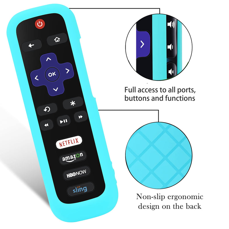 Remote Case for Roku, Battery Cover for TCL Roku Smart TV Steaming Stick Remote, Roku TV Remote Cover Silicone Protective Controller Universal Sleeve Skin Glow in The Dark Sky Blue Sky Glow