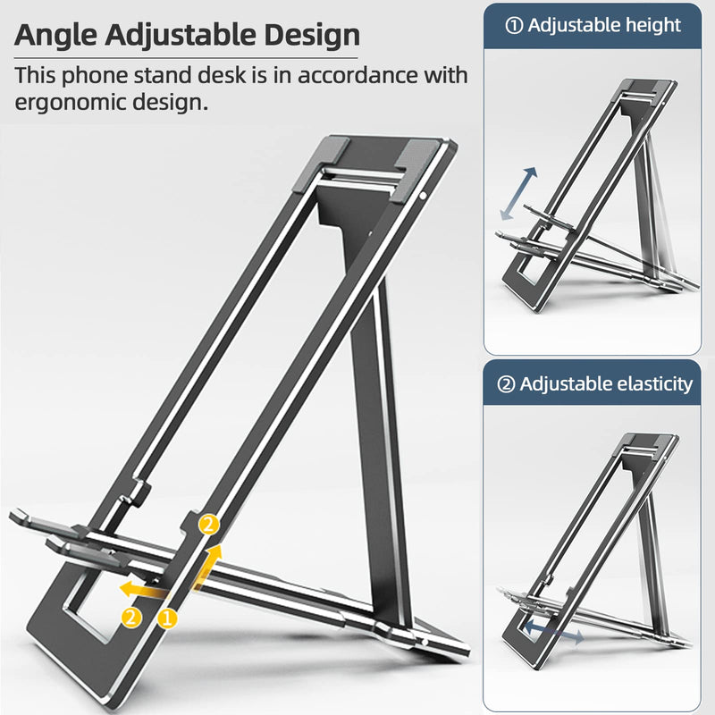 ULIKTO Cell Phone Stand Fully Foldable Height Adjustable Desktop Phone Holder Aluminum Alloy Phone Mount for Desk/Office Compatible with iPhone Samsung S21 S20 iPad Mini Tablets Up to 10â€ (Black) Black
