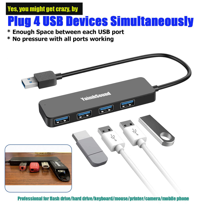 4-Port USB Hub 3.0, T-Sound USB Splitter for Laptop, Ps4 Keyboard and Mouse Adapter for Dell, Asus, HP, MacBook Air, Surface Pro, Acer, Xbox, Flash Drive, HDD, Console, Printer, Camera