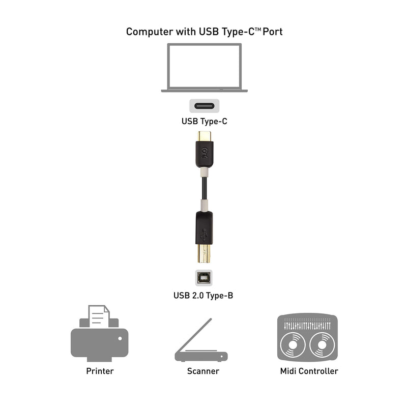 Cable Matters USB C Printer Cable (USB C to USB B Cable, USB-C to Printer Cable) in Black 3.3 Feet 3.3 ft