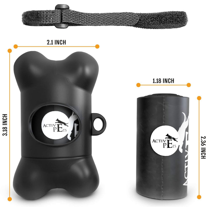 Active Pets Dog Poop Bag Dispenser For Poop Bags Fits Any Leash, Dog Poop Bag Holder For Dog Bags, Includes 60 Doggie Bags For Poop, Poop Bag Holder For Leash for dog bags for poop With 4 Poop Rolls 1 Dispenser, 4 Rolls Black