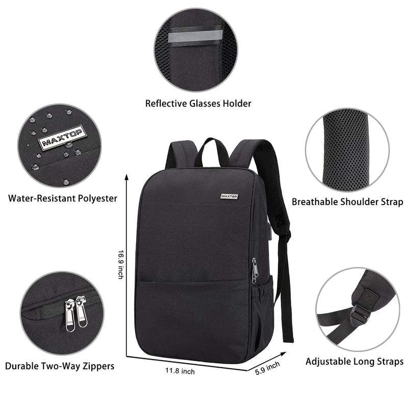 MAXTOP Deep Storage Laptop Backpack with USB Charging Port[Water Resistant] College School Computer Bookbag Fits 16 Inch Laptop,Black 15.6 inch Black