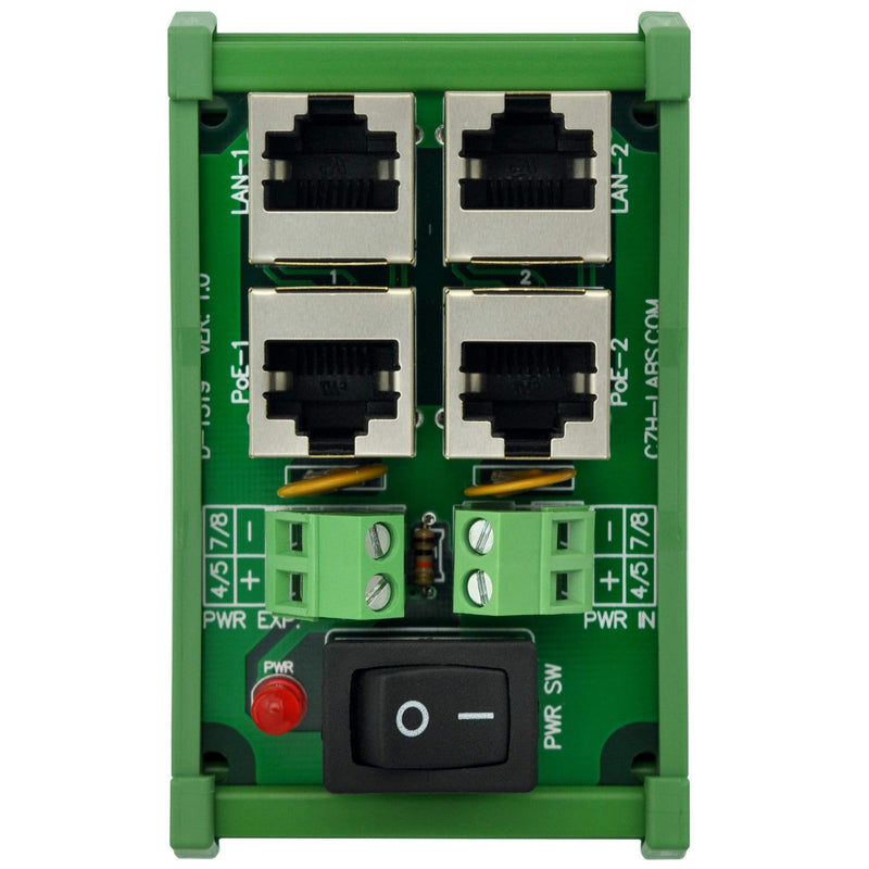 CZH-LABS DIN Rail Mount 2 Ports Passive RJ45 PoE Power Injection Board, Power Over Ethernet Injector Module.