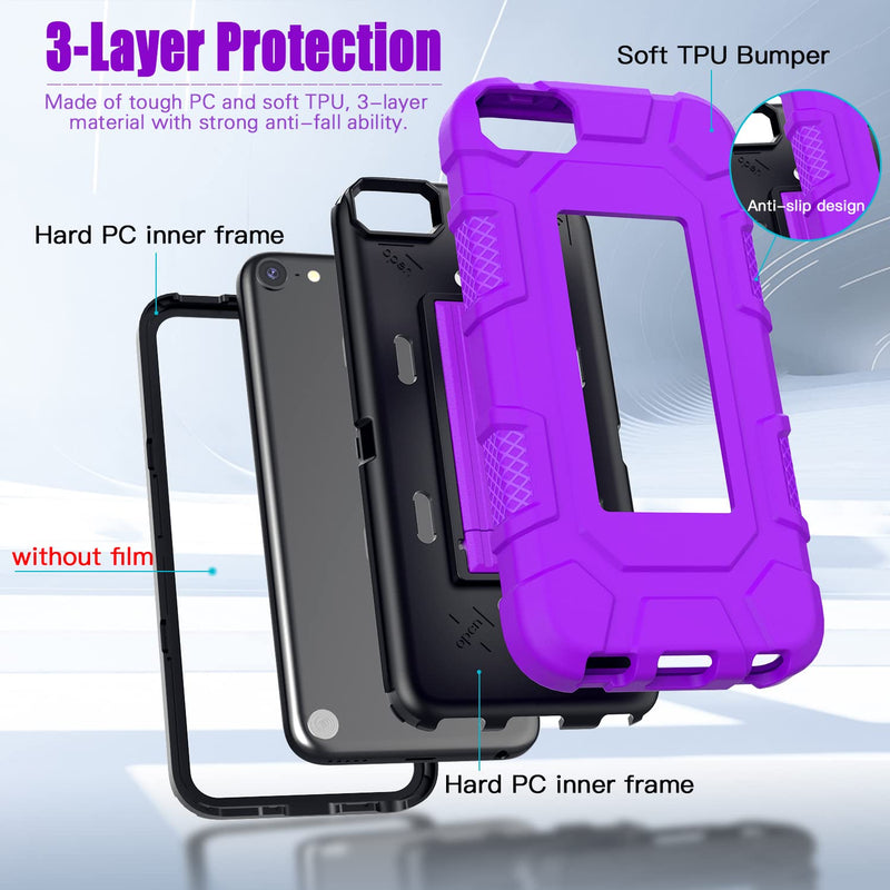 ZoneFoker for iPod Touch 7th Generation Case, iPod Touch 6th / 5th Generation Case Heavy Duty Shockproof Rugged Cover for Apple iPod Touch 7/6/5 Generation Case Purple…