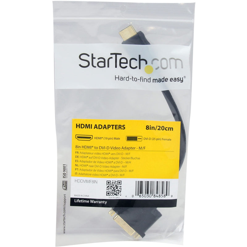 StarTech.com HDMI Male to DVI Female Adapter - 8-Inch - 1080p DVI-D Gender Changer Cable (HDDVIMF8IN), Black