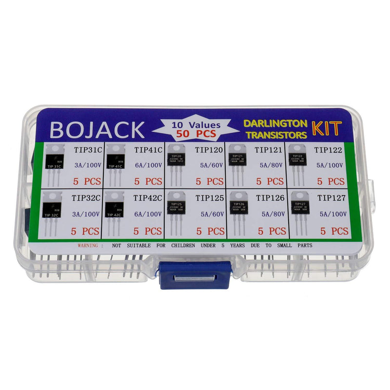 BOJACK 10 Values 50 Pcs Silicon Epitaxial Power Transistor TIP31C TIP32C TIP41C TIP42C TIP120 TIP121 TIP122 TIP125 TIP126 TIP127 Darlington Transistors TIP Series Assortment Kit