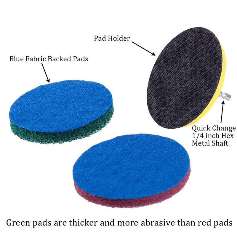 Kichwit 4 Inch Drill Power Brush Tile Scrubber Scouring Pads Cleaning Kit, Includes Drill Attachment, 3 Red Pads and 3 Stiff Green Pads, Heavy Duty Household Cleaning Tool (Drill NOT Included)