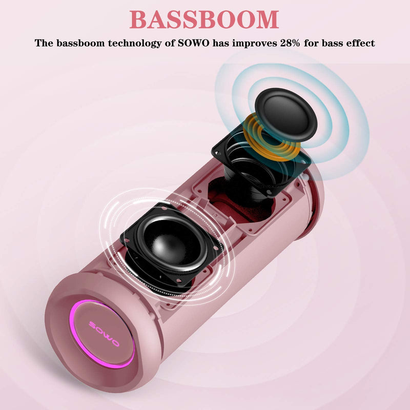 Bluetooth Speaker, IPX7 Waterproof Portable Wireless Speaker, 25W Loud Sound, Bassboom Technology, TWS Pairing, 16H Playtime, Speaker with Lights for Home Outdoors - Pink