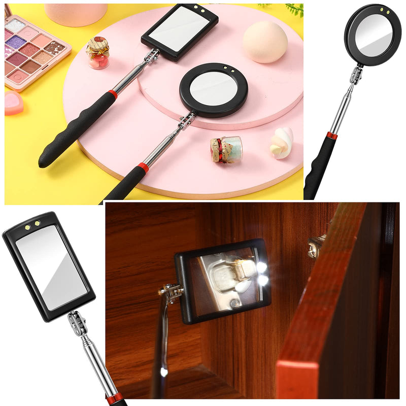 Led Telescoping Inspection Mirror Round Mirror Square Mirror Inspection Tool for Check The Condition of The Vehicle, Observe The Eyelashes, Mouth and Other Small Parts (4 Pieces) 4