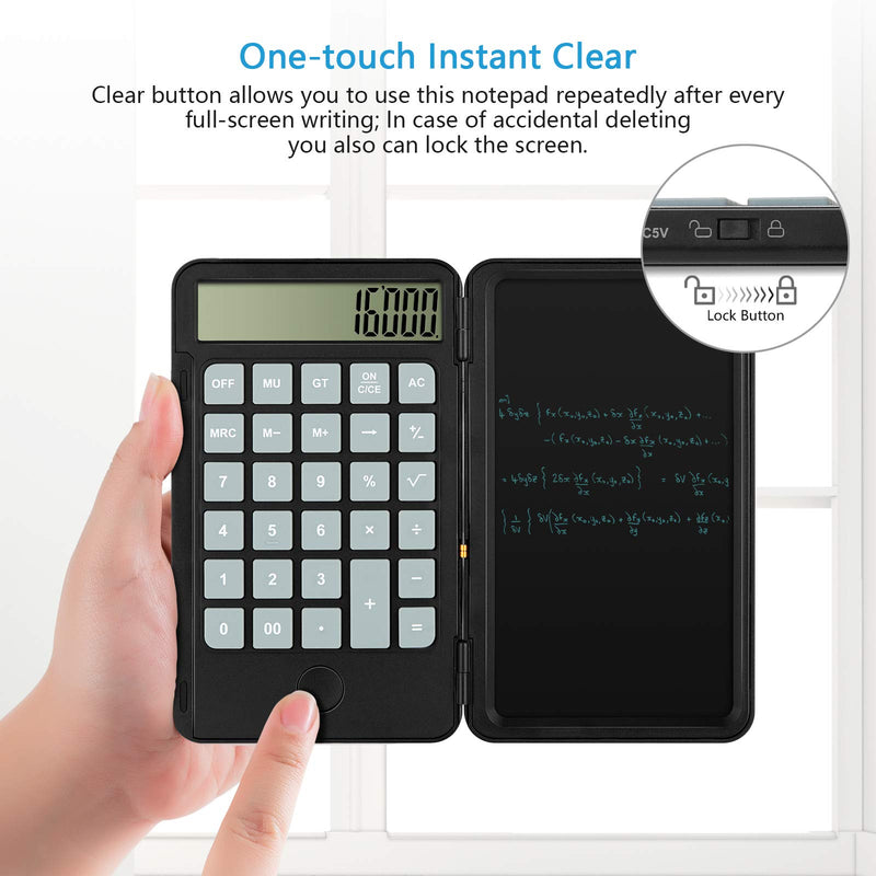 AAGES Calculator, Standard Function Desktop Calculator with 6.5 Inch LCD Writing Tablet for Daily and Basic Office, Black