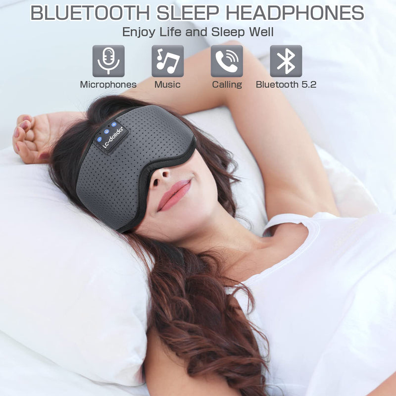 LC-dolida Sleep Headphones, Bluetooth Sleep Mask Sleeping Headphones Wireless Ice Silk Sleep Mask with Bluetooth Headphones 5.2 Bluetooth Eye Mask for Sleeping Music Headset Gifts for Men Women Grey