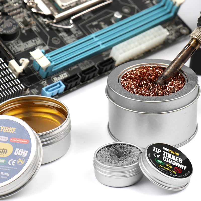 BEEYUIHF soldering tip cleaner set - lead-free soldering tip reactivator 16g + rosin flux paste (1.76oz/50g) + soldering sponge cleaning (50x35x5mm) + soldering tip cleaner