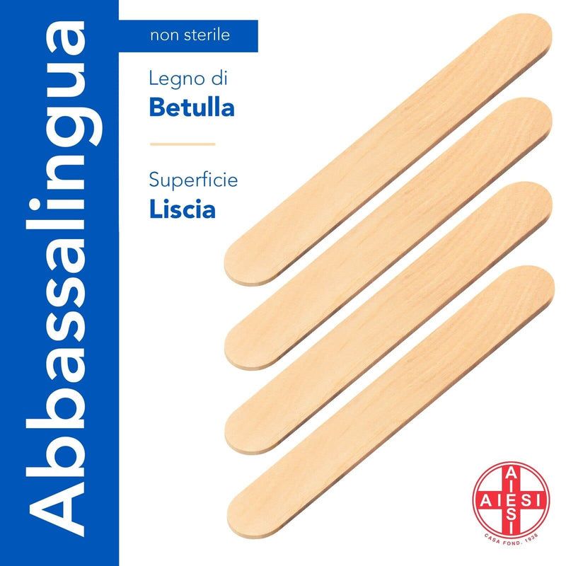 AIESI® wooden spatulas, mouth depressors, tongue depressors made of wood, disposable, NOT STERILE (100), 100 pieces (pack of 1).