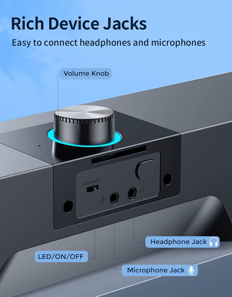 LENRUE Computer Speakers,Wired USB-Powered PC Speakers with 10W Stereo Sound,Gaming Sound-bar Speakers for PC Desktop Computer Laptop Monitor (Black) Black