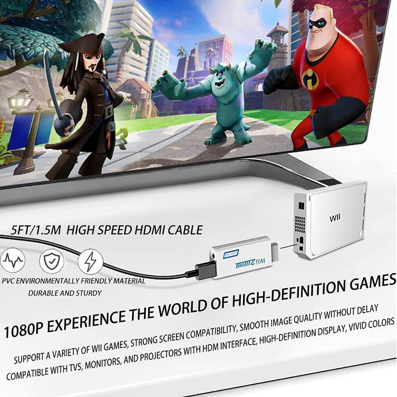 Wii Hdmi Converter Adapter, Wii 2 Hdmi Converter 1080P Output Video Audio, 3.5mm Audio Jack, with 5ft High Speed HDMI Cable, for All Wii Display Modes