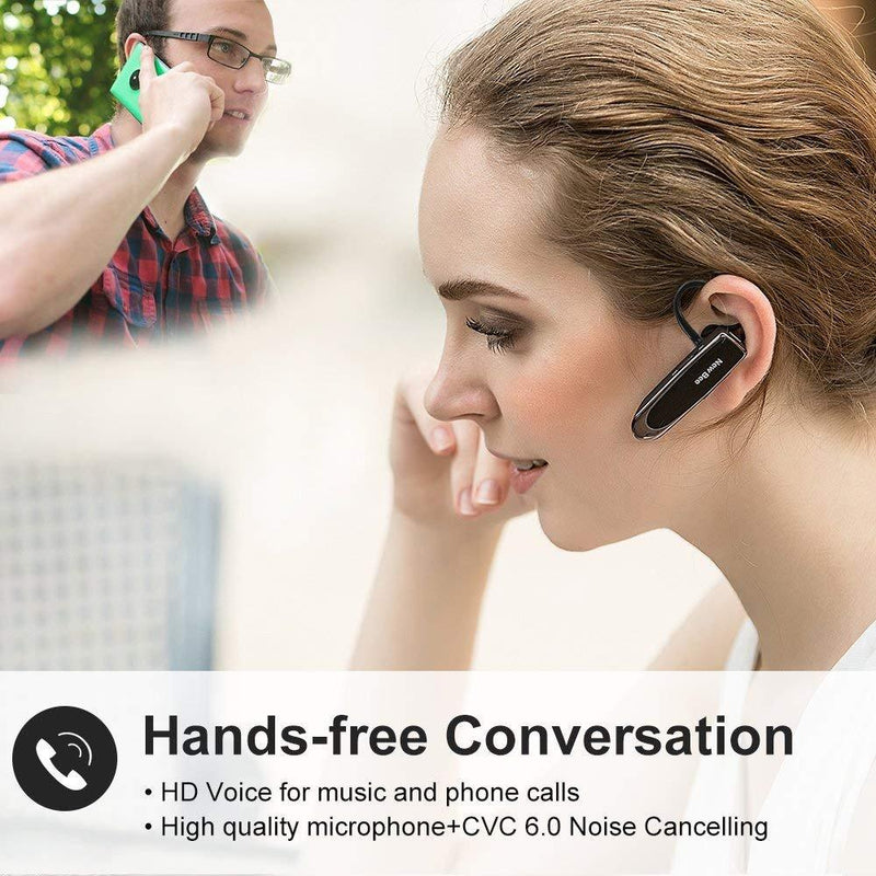 New bee Bluetooth Earpiece V5.0 Wireless Handsfree Headset with Microphone 24 Hrs Driving Headset 60 Days Standby Time for iPhone Android Samsung Laptop Trucker Driver (Black) Black