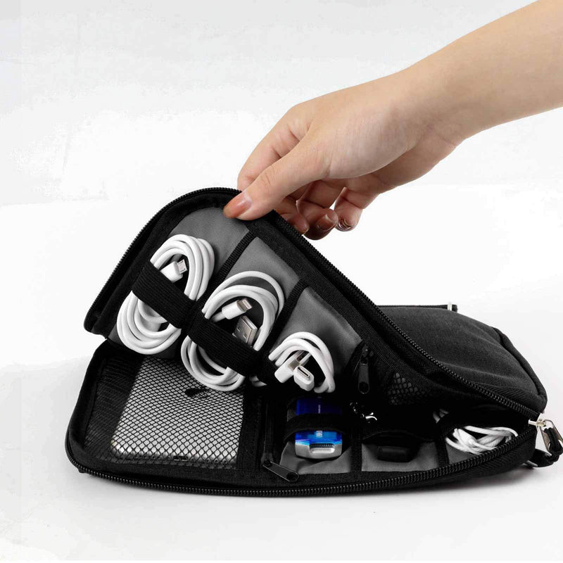 Travel Cable Organizer Bag Waterproof Portable Electronic Organizer for USB Cable Cord Phone Charger Headset Wire SD Card,5pcs Cable Ties Orange/Gray (Black) Black