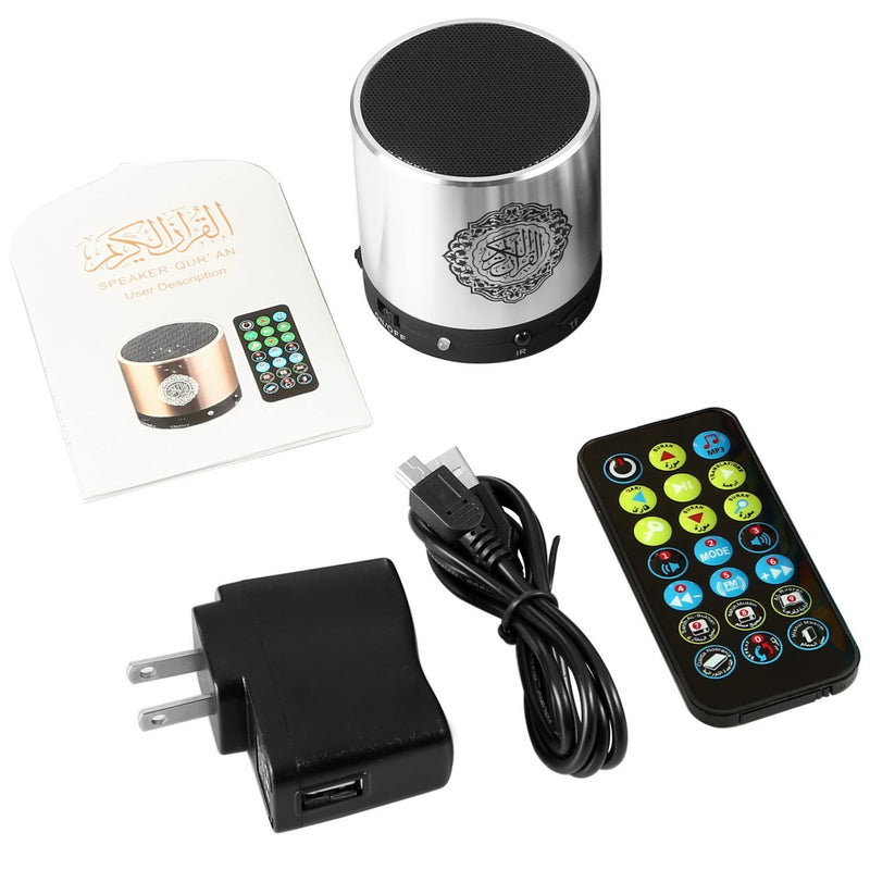 Hitopin Digital Quran Speaker FM Radio Silver Color with Remote Control Over 18Reciters and15 Translations Available Quality Qur'an Player Arabic English French, Urdu etc Mp3