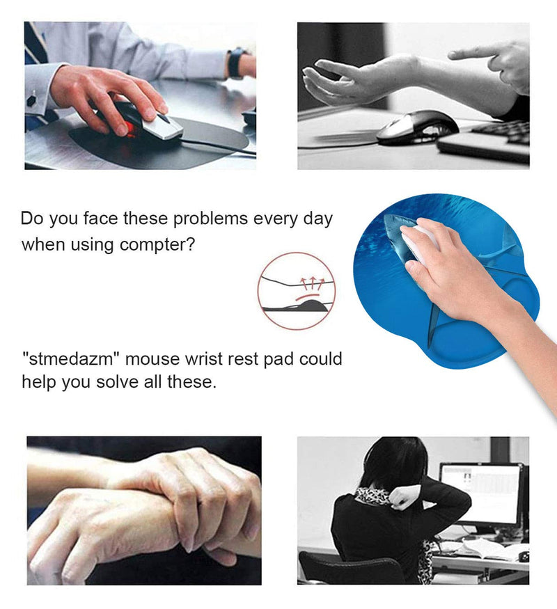 Ergonomic Mouse Pad Wrist Support and Coffee Coaster, Cute Wrist Rest Pad with Non-Slip PU Base for Home Office Working Studying Easy Typing & Pain Relief, Great White Shark