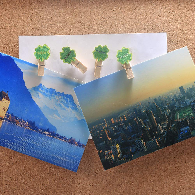 haowei 20 Pcs Creative Wooden Clip Thumbtack Four-Leaf Clover Decoration Push Pin Photo Wall Cork Board Bulletin Board Use Nail Paper Picture Postcard File Memo Note Menu Drawing Pin Accessories