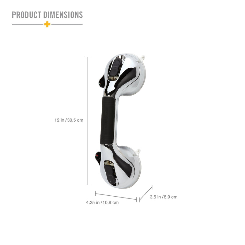 HealthSmart 12" Suction Cup Grab Bar, Safety Hand Rail, Support - Handicap, Elderly, Injury, Senior Assist, Color Indicator Showing when Bar is Secure, Chrome