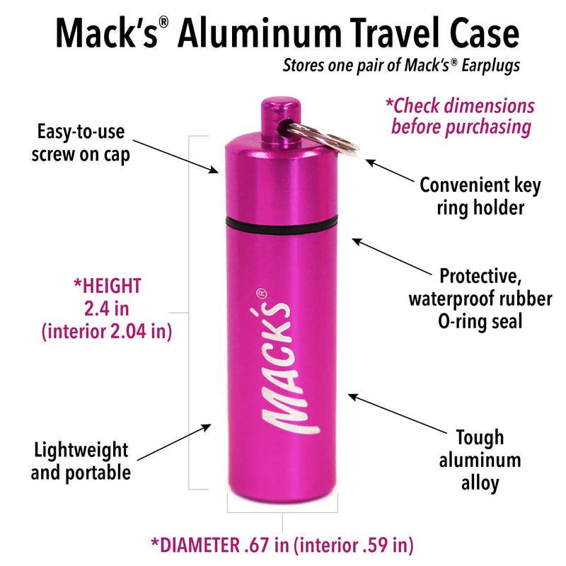Mack’s Keychain Carrying Case, Aluminum, Waterproof Ear Plugs Holder – 2 Pack (Pink) Pink