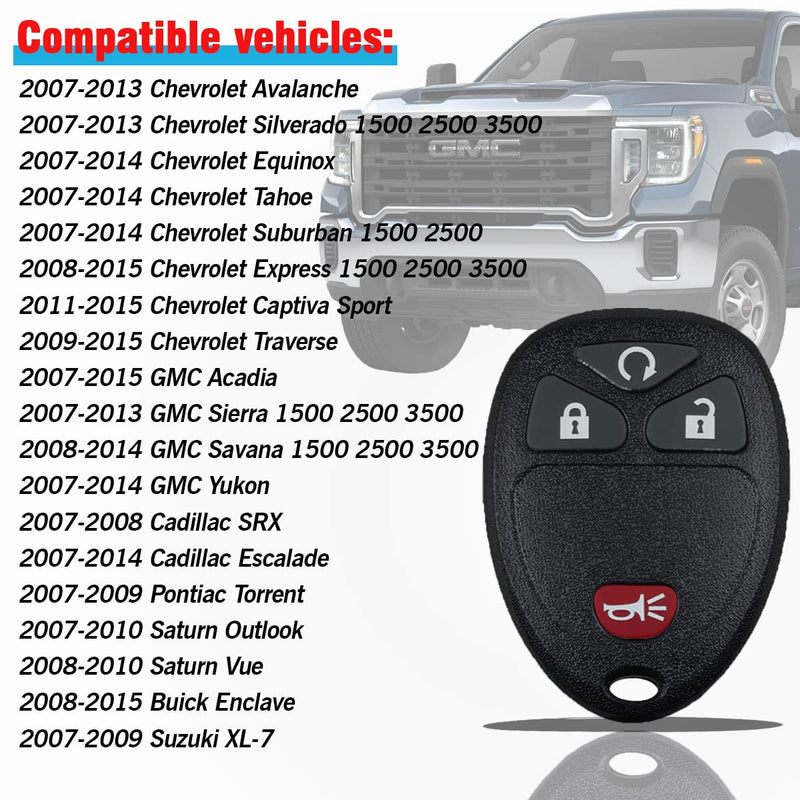 Car Key Fob Keyless Entry Remote Compatible with GMC Sierra Acadia, Chevy Silverado Avalanche Equinox Traverse, Pontiac Torrent, Saturn Outlook Vue, Remote Start Replacement for OUC60270, OUC60221
