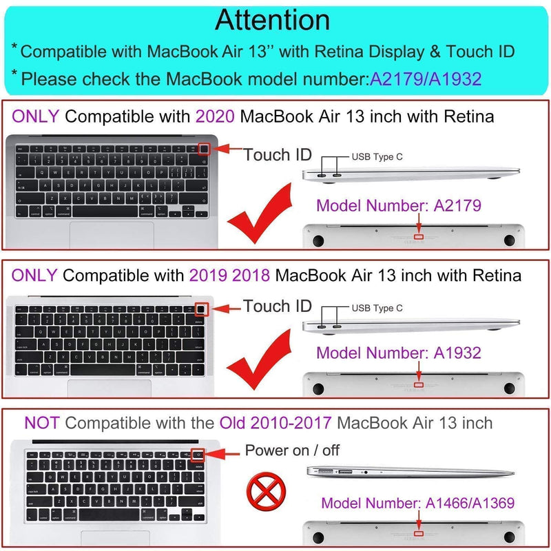 MOSISO MacBook Air 13 inch Case 2020-2018 Release A2179 A1932 with Retina Display, Plastic Hard Shell&Keyboard Cover& Laptop Sleeve Faux Suede Leather Case with Small Bag